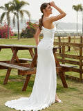 Sheath/Column Charmeuse Ruched One-Shoulder Sleeveless Court Train Wedding Dresses Bridal Gowns
