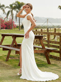 Sheath/Column Charmeuse Ruched One-Shoulder Sleeveless Court Train Wedding Dresses Bridal Gowns