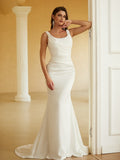 Sheath/Column Charmeuse Ruched Straps Sleeveless Sweep/Brush Train Wedding Dresses Bridal Gowns