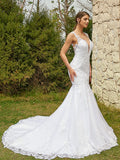 Trumpet/Mermaid Tulle Lace Scoop Sleeveless Court Train Wedding Dresses Bridal Gowns