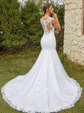 Trumpet/Mermaid Tulle Lace Scoop Sleeveless Court Train Wedding Dresses Bridal Gowns