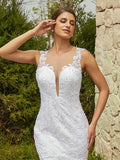 Trumpet/Mermaid Tulle Lace Scoop Sleeveless Court Train Wedding Dresses Bridal Gowns