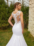Trumpet/Mermaid Tulle Lace Scoop Sleeveless Court Train Wedding Dresses Bridal Gowns