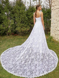A-Line/Princess Lace Spaghetti Straps Sleeveless Chapel Train Wedding Dresses Bridal Gowns