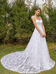 A-Line/Princess Lace Spaghetti Straps Sleeveless Chapel Train Wedding Dresses Bridal Gowns