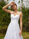 A-Line/Princess Lace Spaghetti Straps Sleeveless Chapel Train Wedding Dresses Bridal Gowns