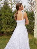 A-Line/Princess Lace Spaghetti Straps Sleeveless Chapel Train Wedding Dresses Bridal Gowns