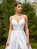 A-Line/Princess Satin Ruffles V-neck Sleeveless Court Train Wedding Dresses Bridal Gowns