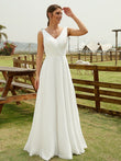 A-Line/Princess Chiffon Ruched V-neck Sleeveless Floor-Length Wedding Dresses Bridal Gowns