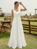 A-Line/Princess Chiffon Ruched V-neck Sleeveless Floor-Length Wedding Dresses Bridal Gowns