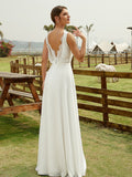 A-Line/Princess Chiffon Ruched V-neck Sleeveless Floor-Length Wedding Dresses Bridal Gowns