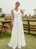 A-Line/Princess Chiffon Ruched V-neck Sleeveless Floor-Length Wedding Dresses Bridal Gowns