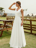 A-Line/Princess Chiffon Ruched V-neck Sleeveless Floor-Length Wedding Dresses Bridal Gowns