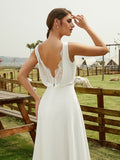 A-Line/Princess Chiffon Ruched V-neck Sleeveless Floor-Length Wedding Dresses Bridal Gowns