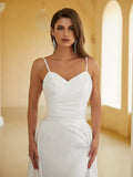 Sheath/Column Charmeuse Ruched V-neck Sleeveless Court Train Wedding Dresses(Detachable Train)  Bridal Gowns
