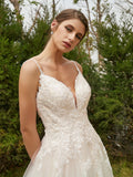 A-Line/Princess Tulle Applique V-neck Sleeveless Court Train Wedding Dresses Bridal Gowns