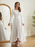 A-Line/Princess Stretch Crepe Ruffles Scoop Long Sleeves Asymmetrical Wedding Dresses Bridal Gowns