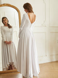 A-Line/Princess Stretch Crepe Ruffles Scoop Long Sleeves Asymmetrical Wedding Dresses Bridal Gowns
