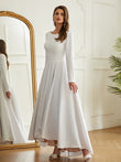 A-Line/Princess Stretch Crepe Ruffles Scoop Long Sleeves Asymmetrical Wedding Dresses Bridal Gowns