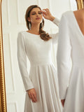 A-Line/Princess Stretch Crepe Ruffles Scoop Long Sleeves Asymmetrical Wedding Dresses Bridal Gowns