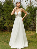 A-Linie/Princess-Linie Chiffon Spitze V-Ausschnitt Ärmellos Sweep/Pinsel zug Brautkleider