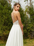 A-Linie/Princess-Linie Chiffon Spitze V-Ausschnitt Ärmellos Sweep/Pinsel zug Brautkleider