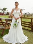 A-Line/Princess Chiffon Lace Scoop Sleeveless Sweep/Brush Train Wedding Dresses Bridal Gowns