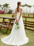 A-Line/Princess Chiffon Lace Scoop Sleeveless Sweep/Brush Train Wedding Dresses Bridal Gowns