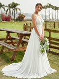 A-Line/Princess Chiffon Lace Scoop Sleeveless Sweep/Brush Train Wedding Dresses Bridal Gowns
