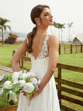 A-Line/Princess Chiffon Lace Scoop Sleeveless Sweep/Brush Train Wedding Dresses Bridal Gowns