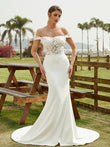 Sheath/Column Stretch Crepe Lace Off-the-Shoulder Sleeveless Court Train Wedding Dresses Bridal Gowns