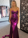 Mermaid Sweetheart Strapless Metallic Empire Prom Dress With Side Slit