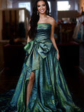 Fuchsia Strapless A-Line Long Prom Dress With Bow