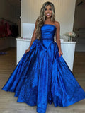 Fuchsia Strapless A-Line Long Prom Dress With Bow