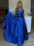 Fuchsia Strapless A-Line Long Prom Dress With Bow