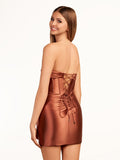 Red Strapless Keyhole Ruched Satin Sheath Short Homecoming Dress