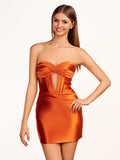 Red Strapless Keyhole Ruched Satin Sheath Short Homecoming Dress