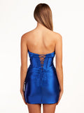 Red Strapless Keyhole Ruched Satin Sheath Short Homecoming Dress