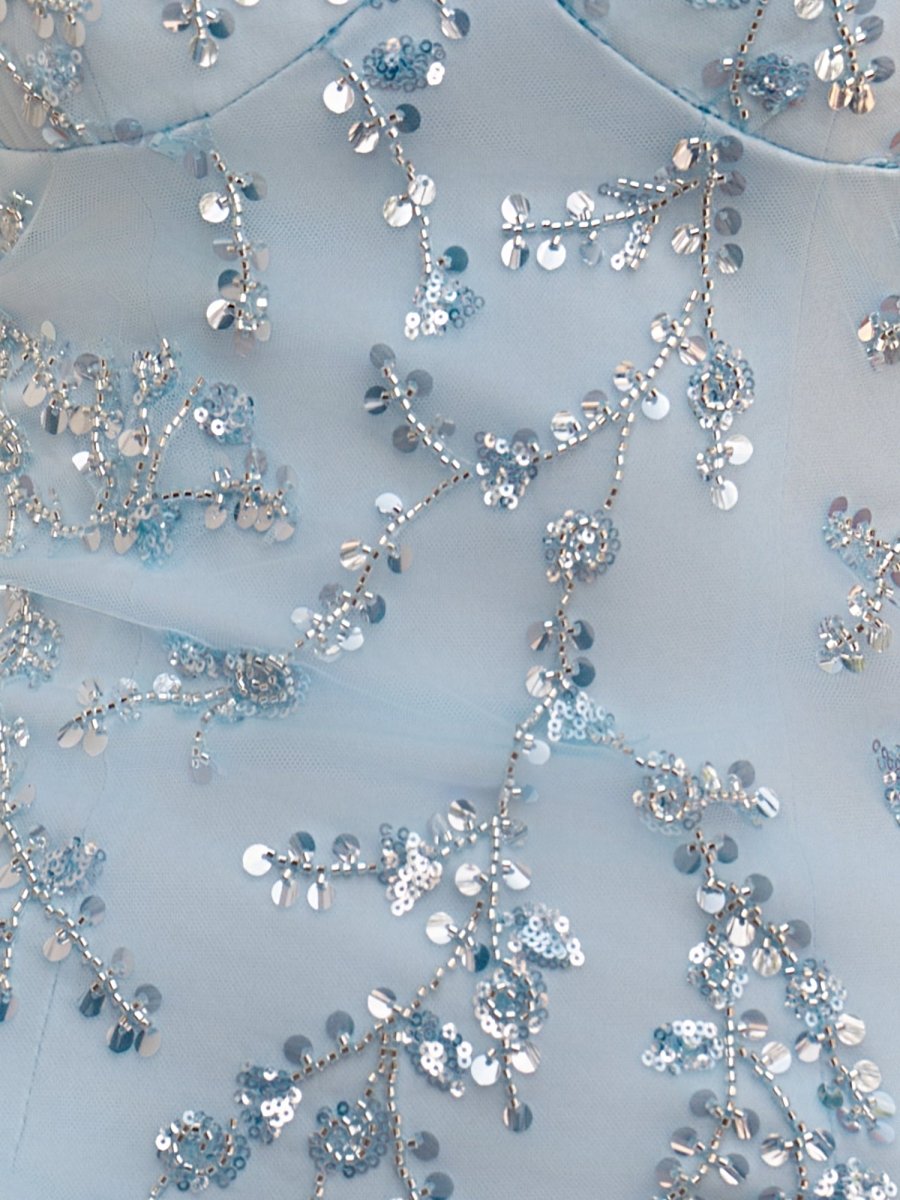Sky Blue Bodycon V Neck Sequined Satin Mini Party Dresses