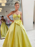 A-Line Sweetheart Lilac Beaded Long Prom Dresses With Bow