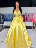 A-Line Sweetheart Lilac Beaded Long Prom Dresses With Bow