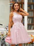 A-Linie/Princess-Linie Tüll Spitze One-Shoulder-Träger Ärmellos Kurz/Mini Kleider Ballkleid