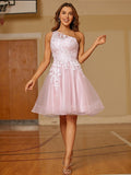 A-Linie/Princess-Linie Tüll Spitze One-Shoulder-Träger Ärmellos Kurz/Mini Kleider Ballkleid