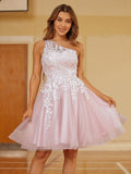 A-Linie/Princess-Linie Tüll Spitze One-Shoulder-Träger Ärmellos Kurz/Mini Kleider Ballkleid