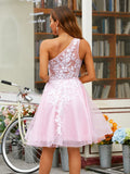 A-Linie/Princess-Linie Tüll Spitze One-Shoulder-Träger Ärmellos Kurz/Mini Kleider Ballkleid
