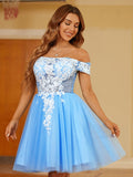 A-Linie/Princess-Linie Tüll Spitze Schulterfrei Kurze Ärmel Kurz/Mini Kleider Ballkleid