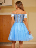 A-Linie/Princess-Linie Tüll Spitze Schulterfrei Kurze Ärmel Kurz/Mini Kleider Ballkleid
