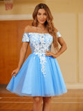 A-Linie/Princess-Linie Tüll Spitze Schulterfrei Kurze Ärmel Kurz/Mini Kleider Ballkleid