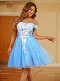A-Linie/Princess-Linie Tüll Spitze Schulterfrei Kurze Ärmel Kurz/Mini Kleider Ballkleid