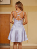 A-Linie/Princess-Linie Seide wie Satin Rüschen V-Ausschnitt Ärmellos Kurz/Mini Kleider Ballkleid